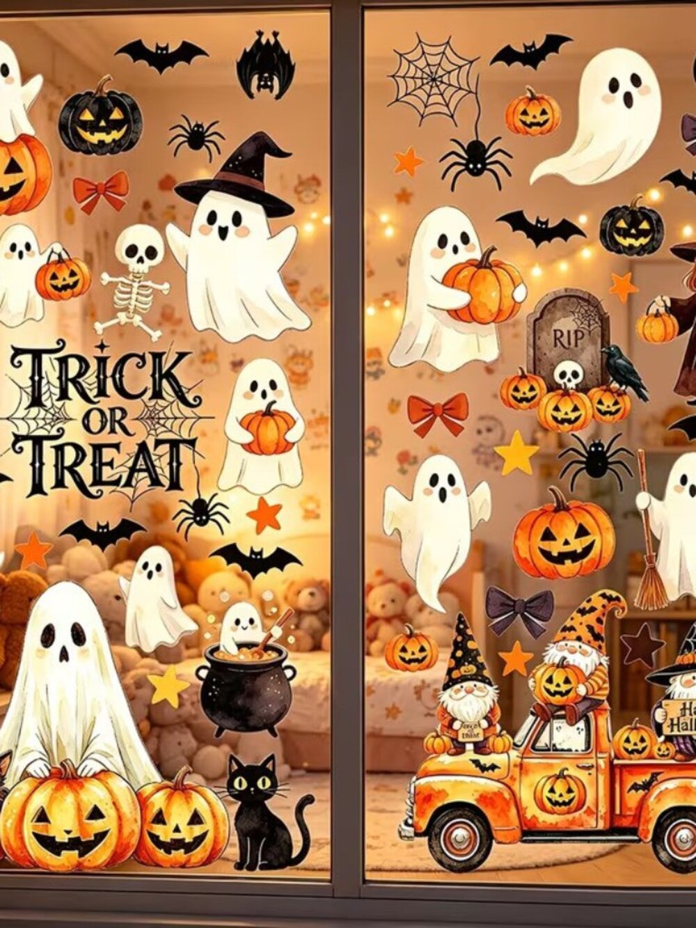 6 Sheets 56pcs Halloween Goth Double Sided Window Clings for Glass